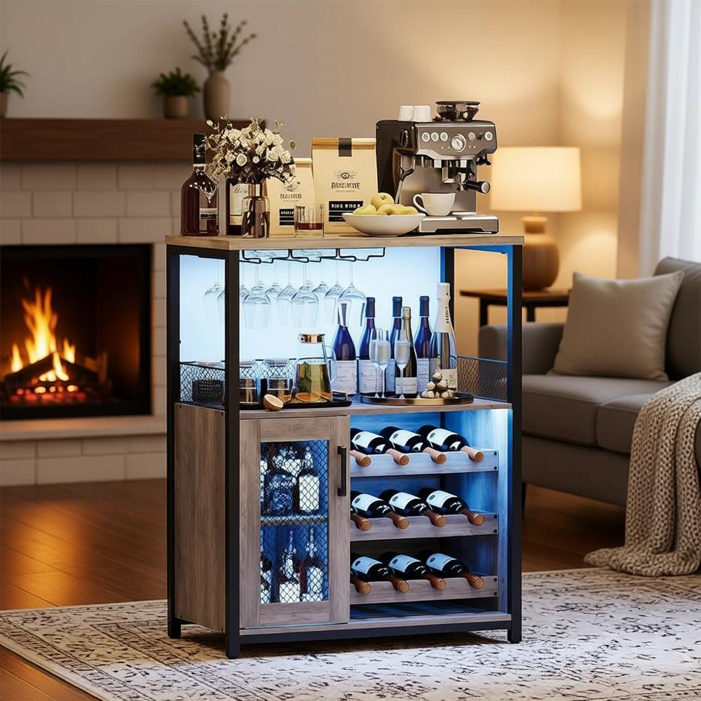 Home Bar And Cabinet - Industrieller LED-beleuchteter Weinschrank mit abnehmbarem Glashalter