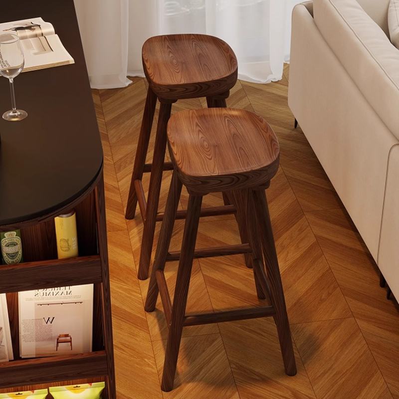 Home Bar Seating - Massivholz gebogener Barhocker, hoher Esszimmer-Insel-Thekenstuhl für