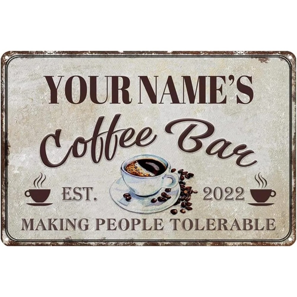 Home Bar And Coffee - Maßgefertigtes Retro-Kaffeebar-Blechschild, personalisierte Vintage-Wandtafel mit Namen
